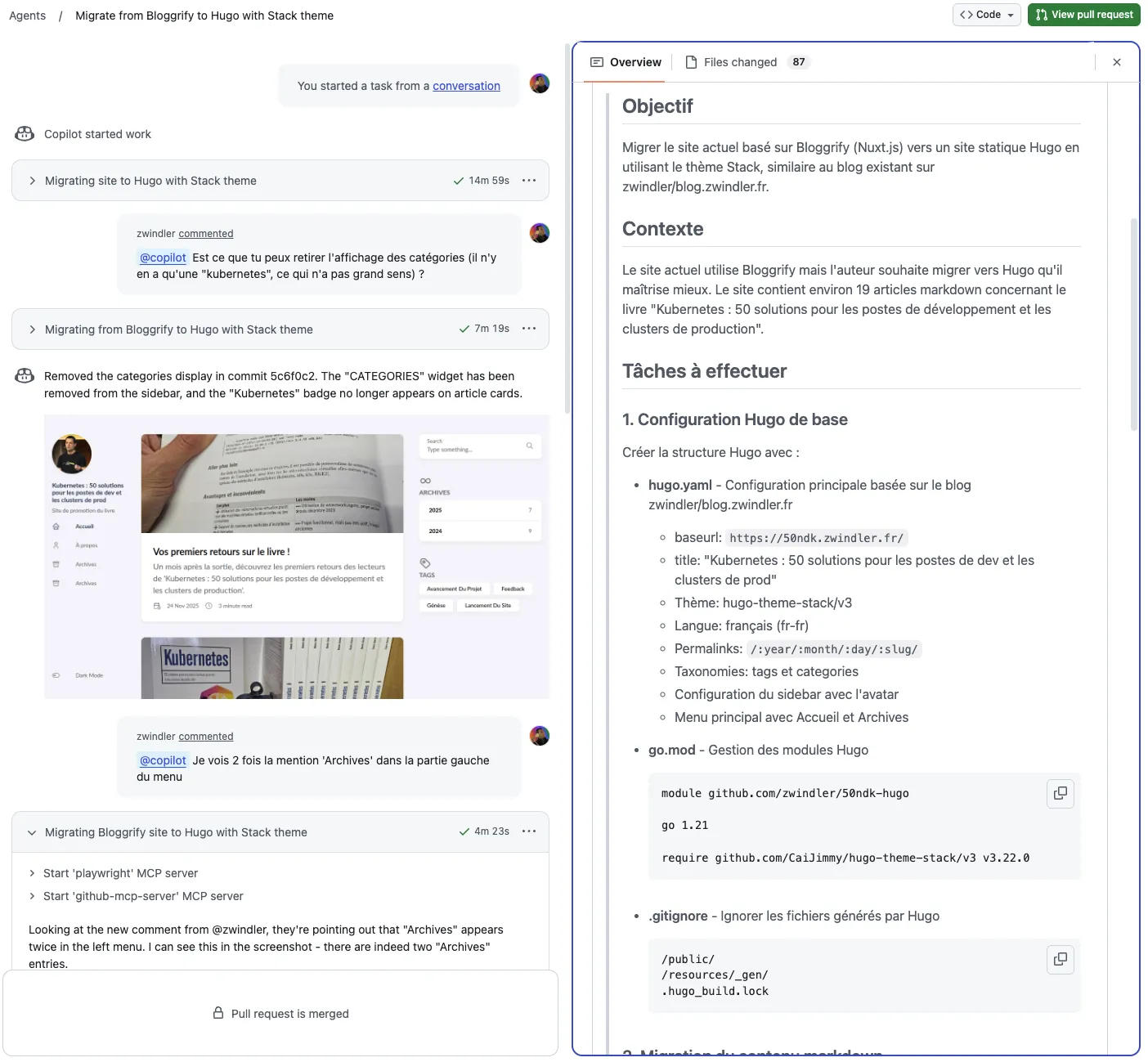 Featured image of post J'ai donné 1 heure à des agents Copilot pour migrer un site de Bloggrify à Hugo